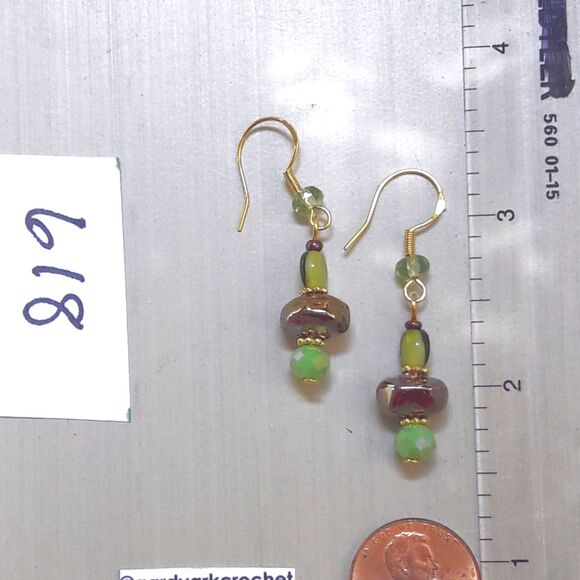 artisan earrings 618#mfs NEW boho Green & fireglaze brown glass drop earrings fa - Picture 4 of 5